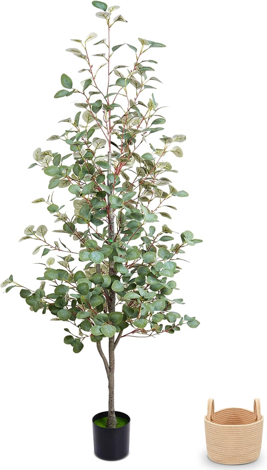 6FT Artificial Eucalyptus Tree, Faux Eucalyptus Trees with Woven Basket