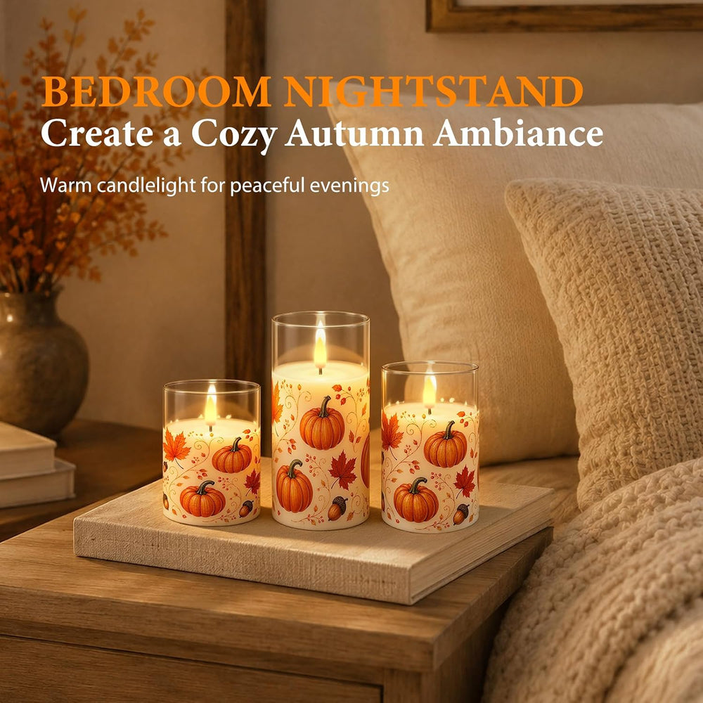 Raycare Fall Flameless LED Pillar Candles Battery Powered with Remote Timer