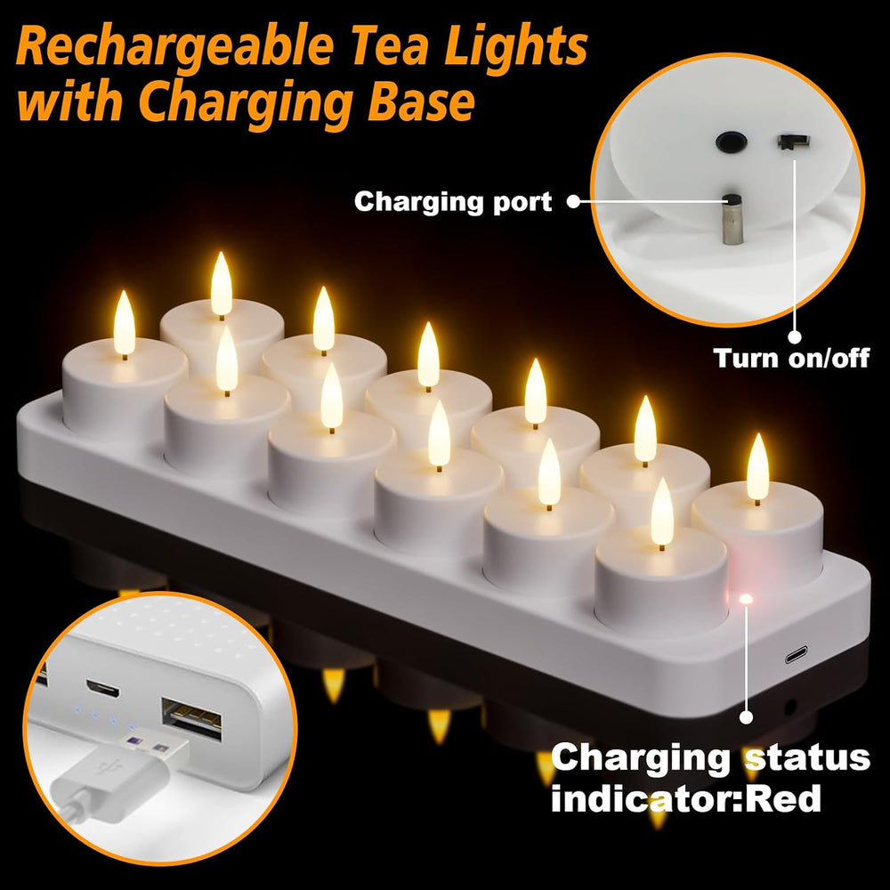 GenSwin Rechargeable Tea Lights Candles Remote Timer Charging Base White