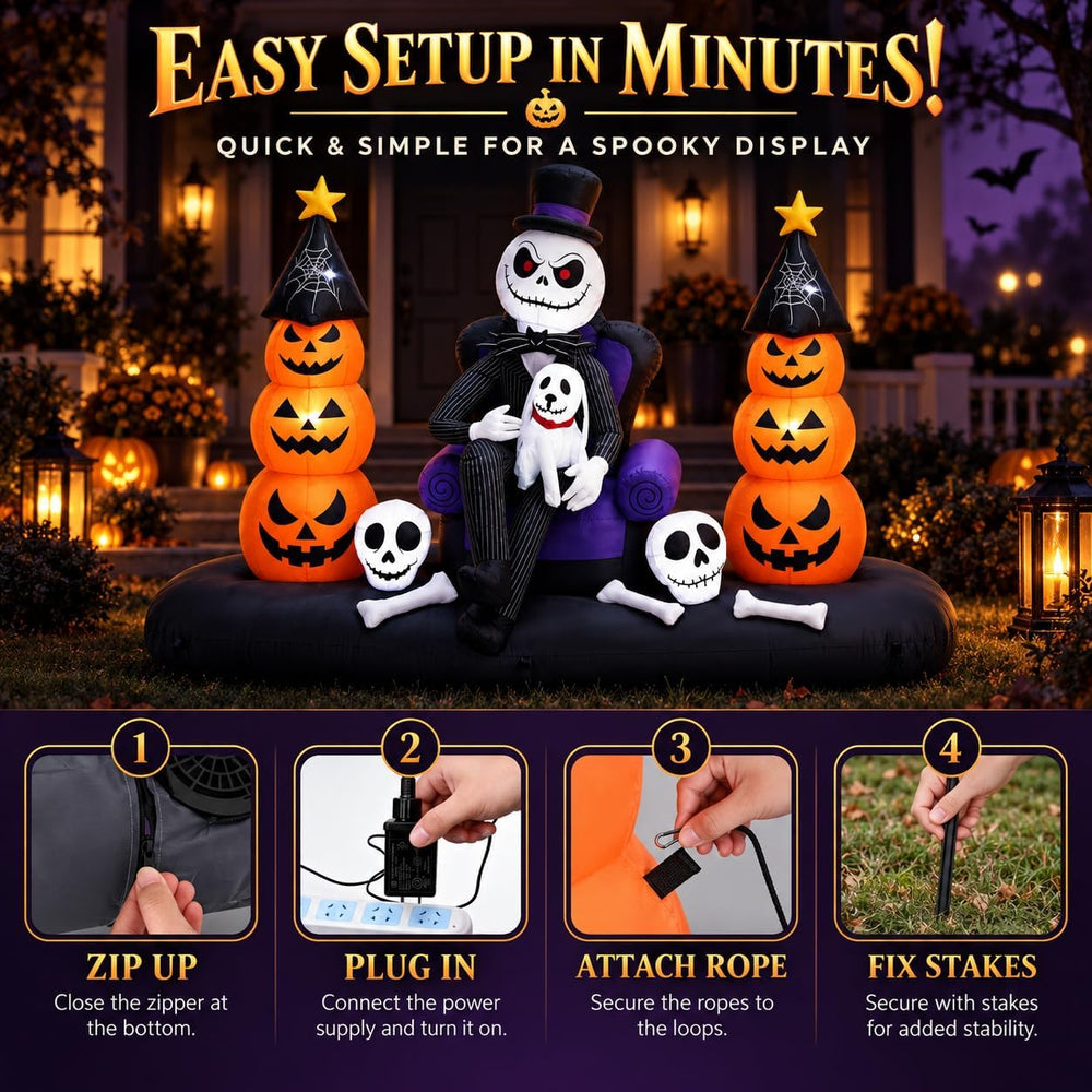 8FT Halloween Inflatables Outdoor Decorations, LED Lighted Inflatable Skeleto...