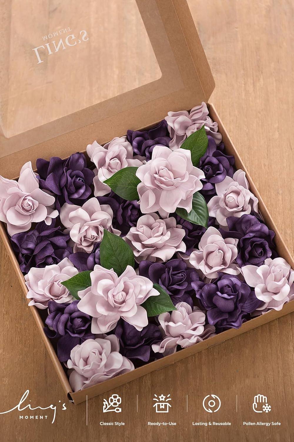 Ling's moment Purple Artificial Gardenia Flowers with Stems, 25 pcs