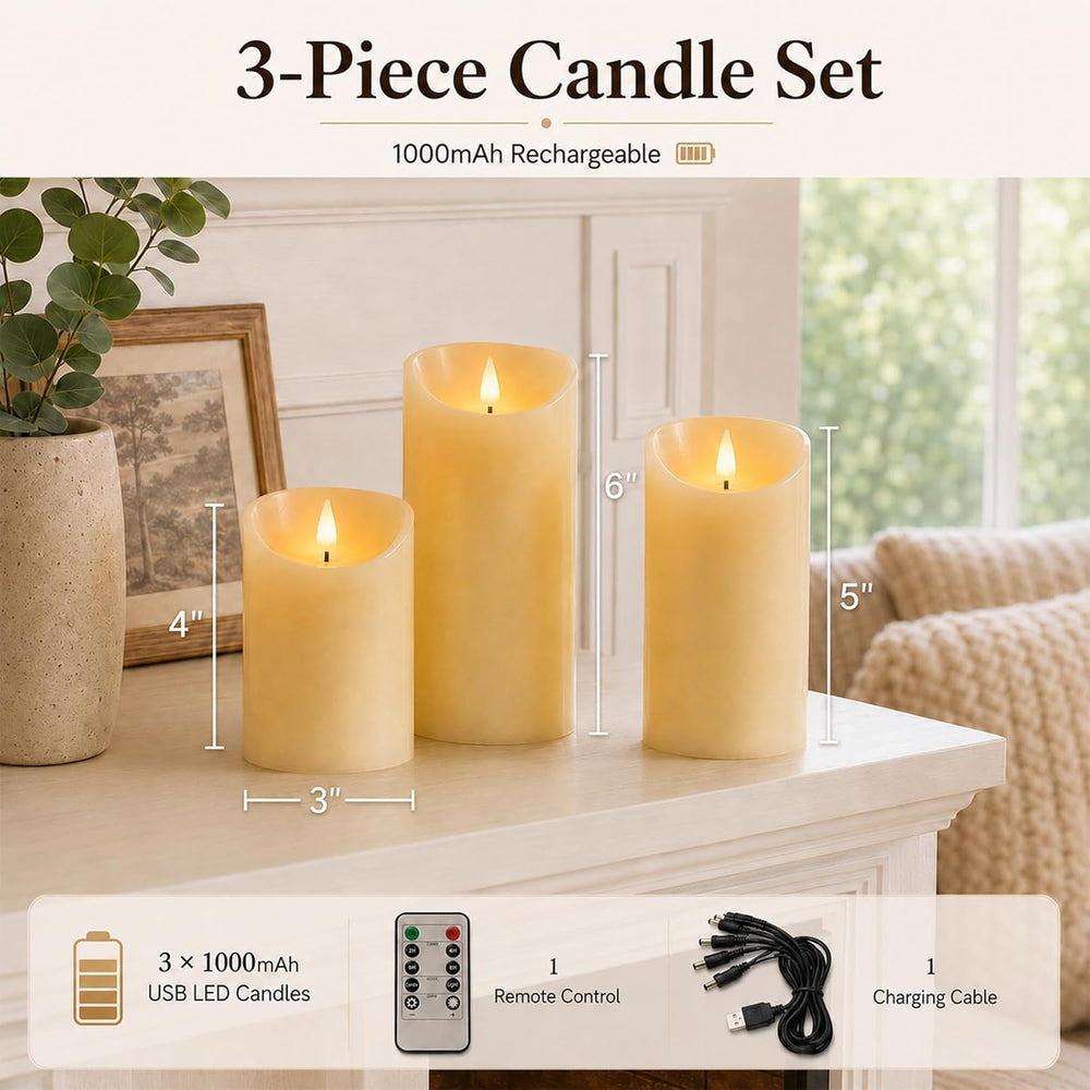 Lezonic Rechargeable Flickering Flameless Candles Battery Operated with Remot...