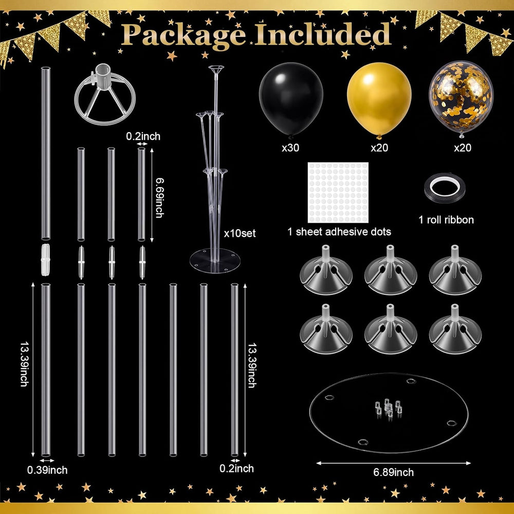 10 Set Balloon Stand Centerpiece with 70pcs Black Gold Balloon
