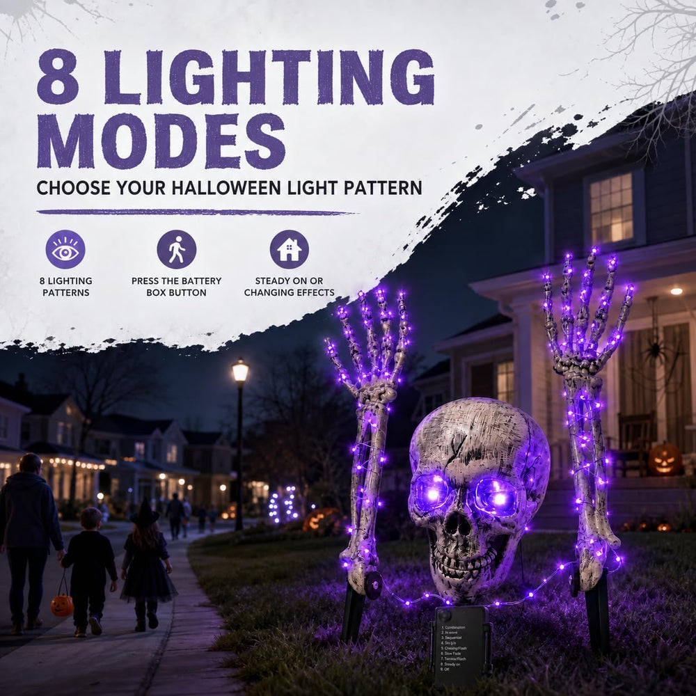 Halloween Decoration Outdoor, 3-Piece Purple LED Skeleton Stake Set
