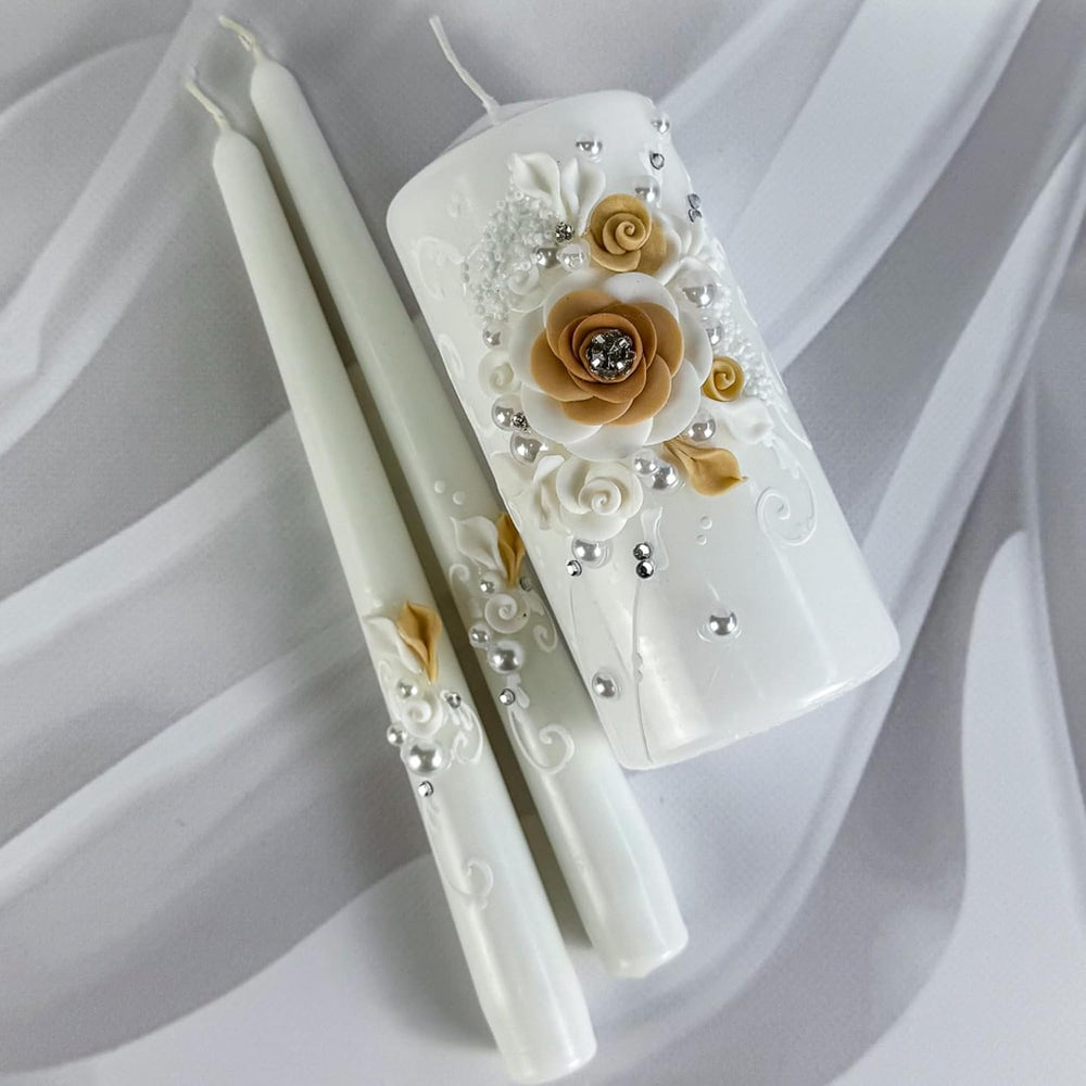 Unity Candle Set for Wedding Ceremony, Champagne Bloom, Handmade Unity Candle...