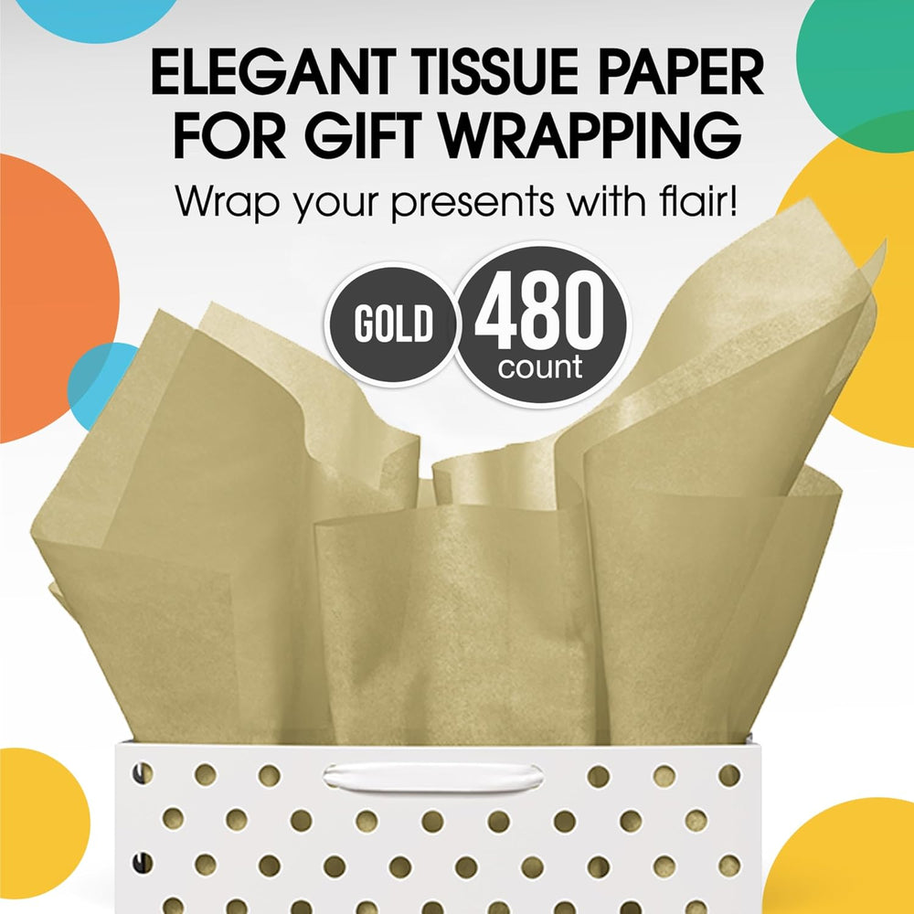 Party Solids Gold Tissue Paper for Gift Bags, 20 x 30 Inch, 480 Sheets