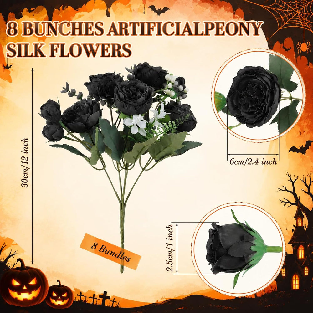 8 Bundles Artificial Peonies Flowers, Orange, Purple, Black