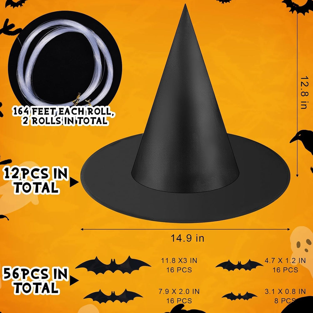 80 Pcs Halloween Hanging Witch Hats and Taper Floating Candles Set