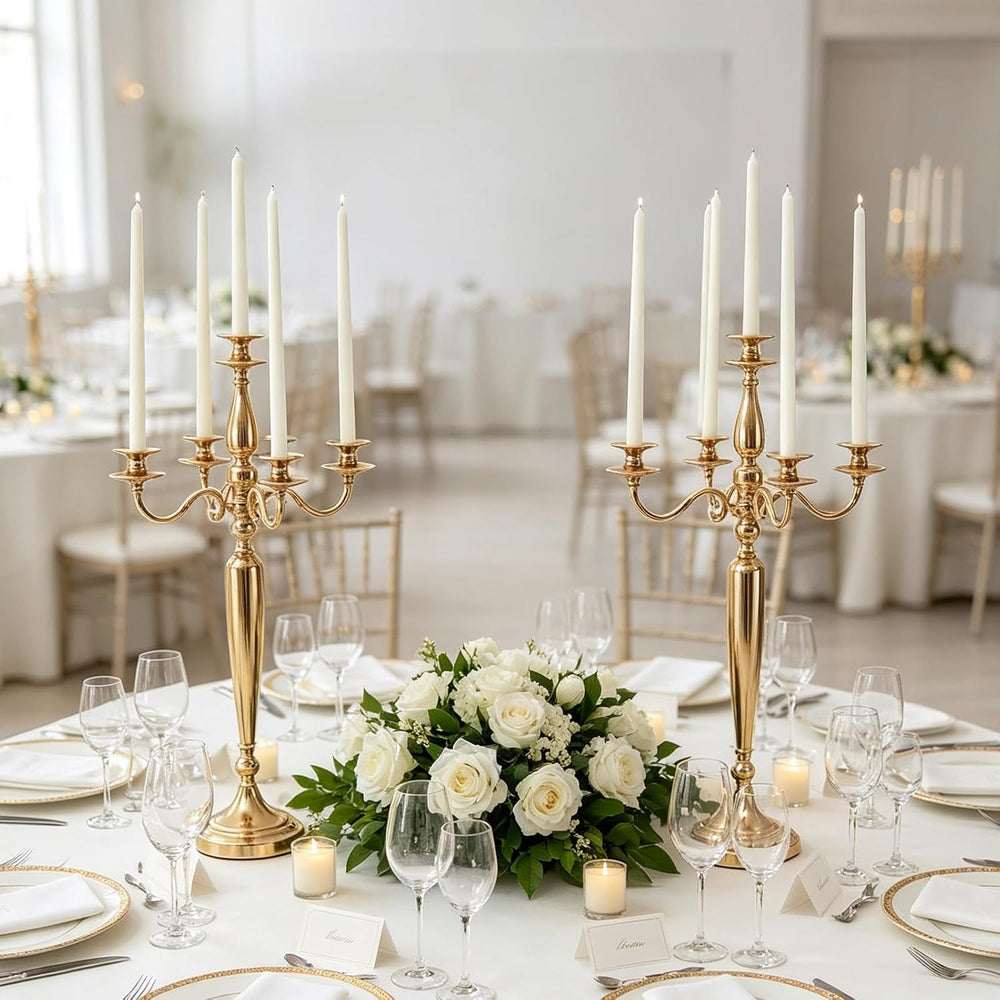 28in 2PCS Gold 5-Arm Candelabra Wedding Centerpieces for Tables