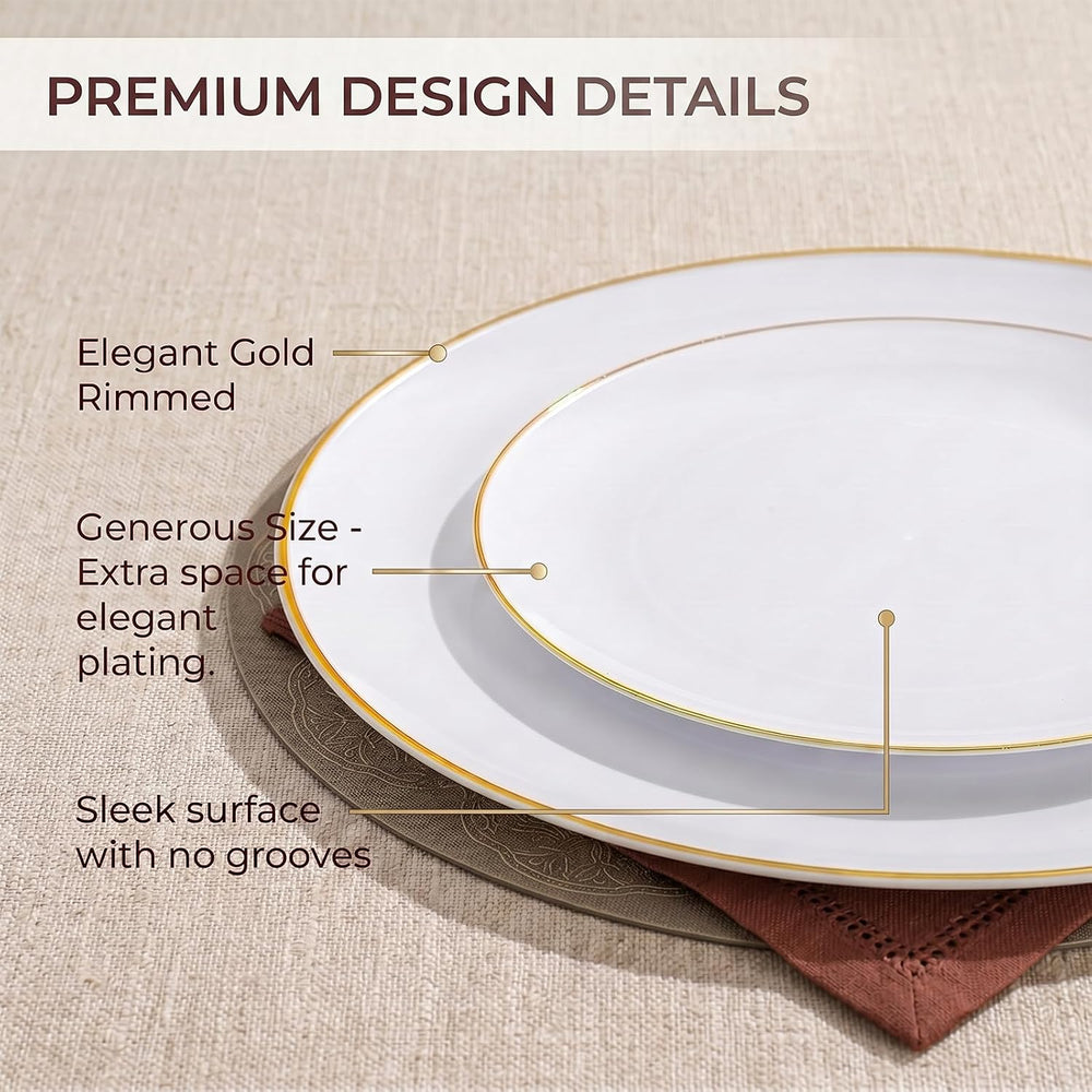 100PCS White Plates with Gold Trim - Plastic Disposable Plates - Includes 50P...
