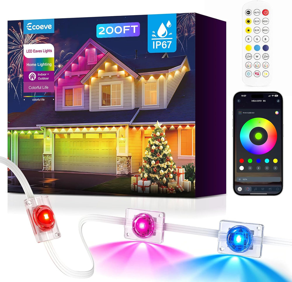 Permanent Outdoor Lights for House, 200ft Christmas RGB+IC Lights