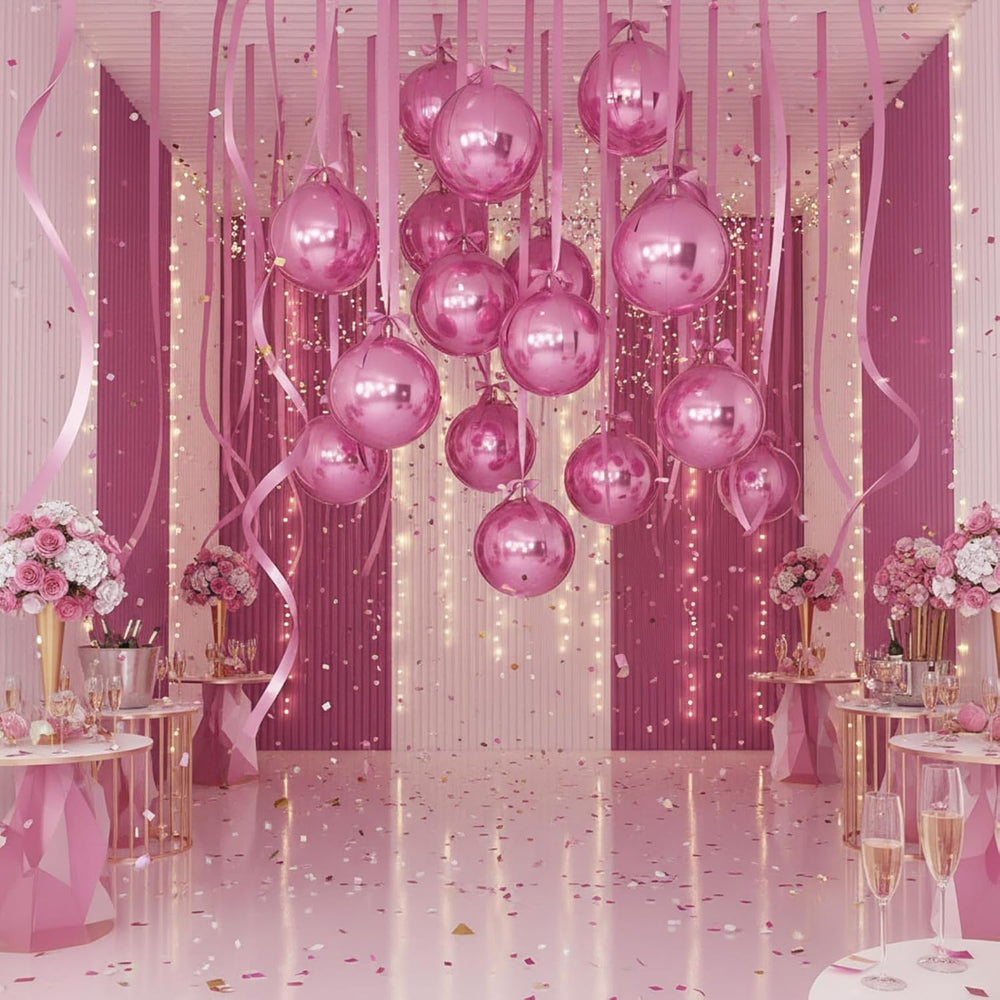 30 Set Pink Round Foil Balloons 22In Giant 4D Ball Metallic Balloons