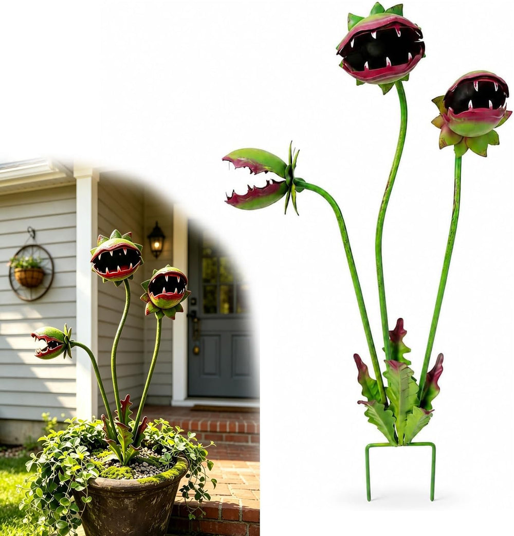 Whimsical Metal Carnivorous Plant Garden Stake