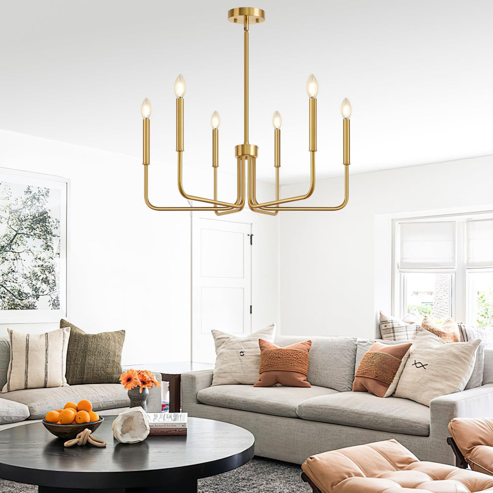 Brass Gold Chandelier, 6-Light Chandelier Light Fixture Farmhouse Chandeliers...