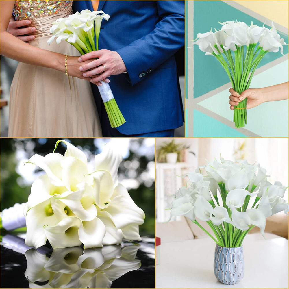 Janinka 60 Pcs Calla Lily Faux Flowers, 14 Inch Bulk,White