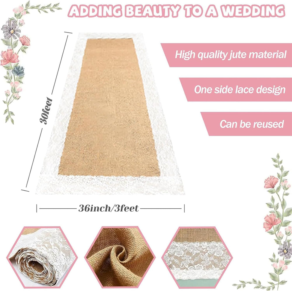 Burlap Aisle Runner for Wedding Ceremony, 3ft x 30ft