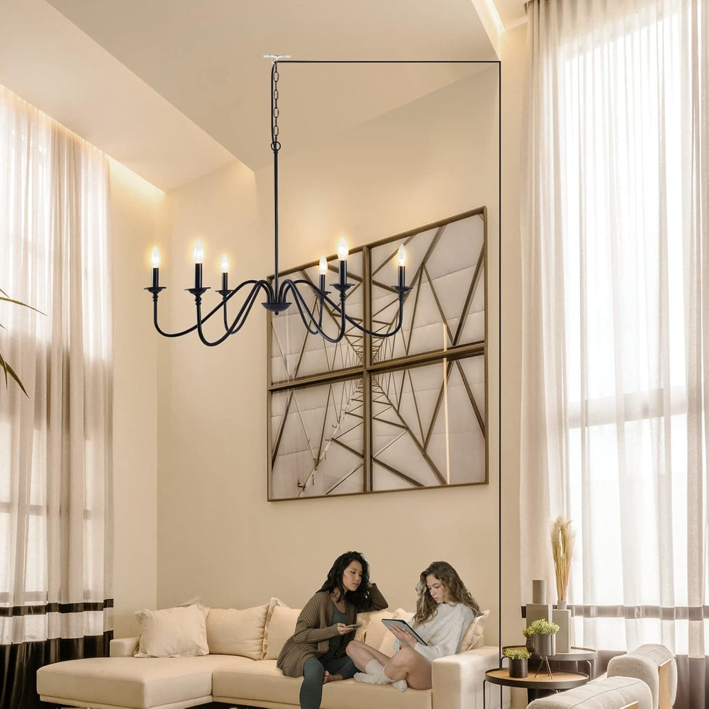 HOXIYA PRE-Wired Plug in Chandelier, 34.6" Black Chandelier with Long Co...
