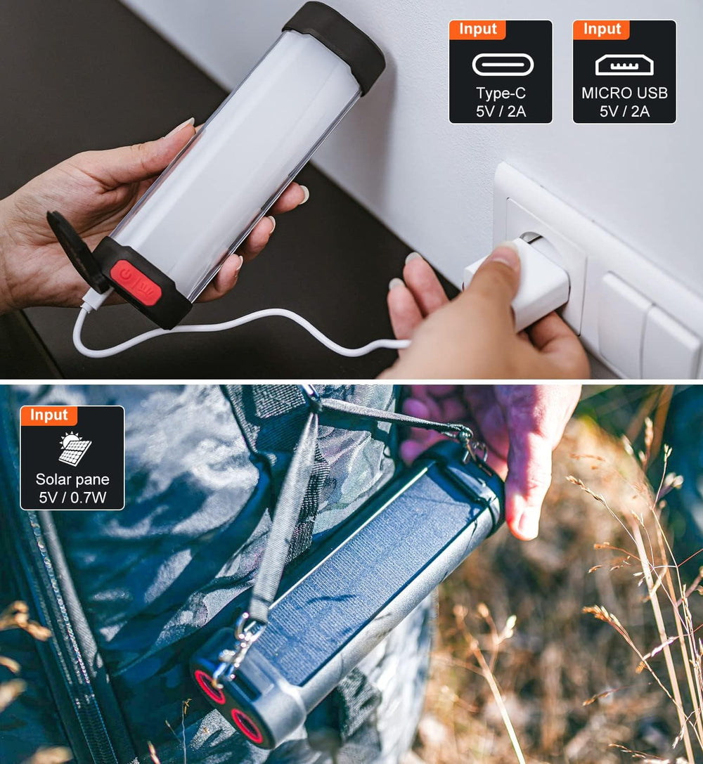 Solar Rechargeable Camping Lantern, Rechargeable Flashlights with 6000mAh Bat...