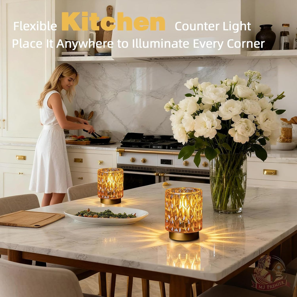 Battery Operated Table Lamp Timer, Small Cordless Lamps Decorative, 2 Amber