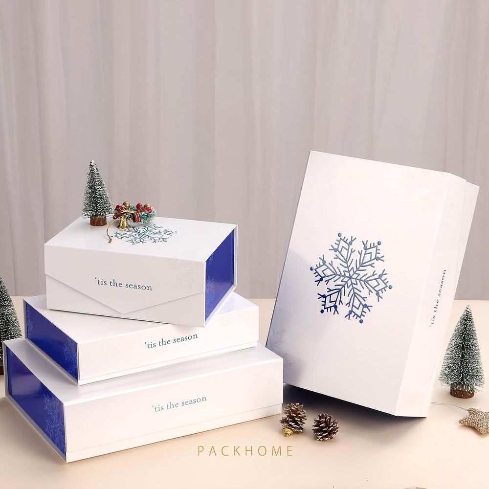 6 Large Blue Christmas Gift Boxes 13.5x9x4.1in with Magnetic Lid