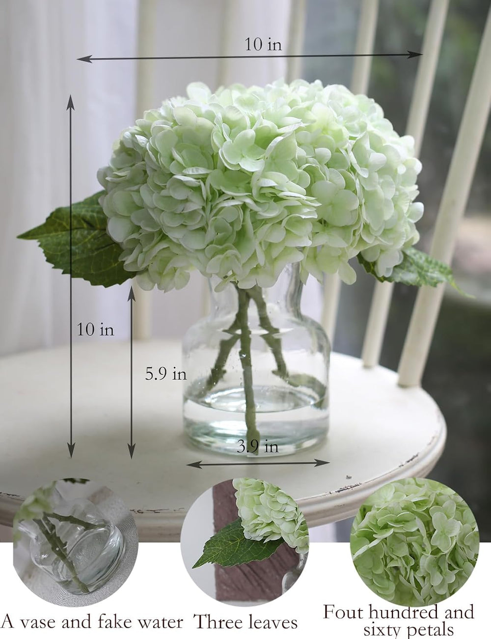 Real Touch Faux Hydrangeas in Vase, Light Green – Perfect for Home Styling