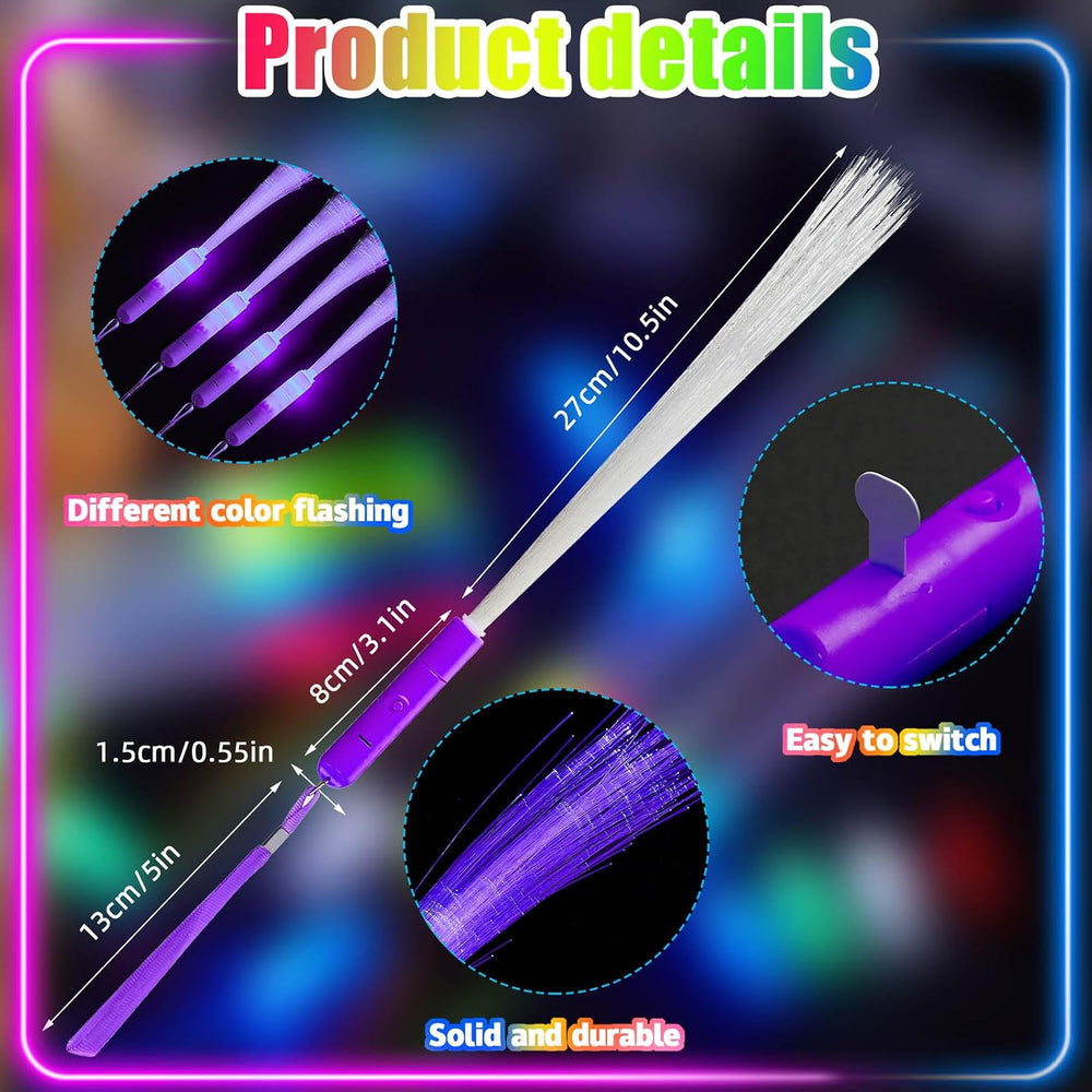 36 Pcs Fiber Optic Wand, LED Glow Sticks Bulk with 3 Modes, Purple