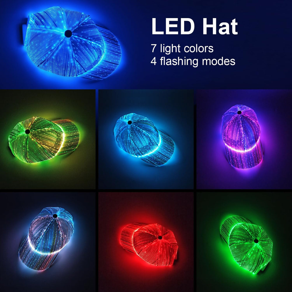 Ruconla Fiber optic cap LED hat with 7 colors luminous glowing EDC baseball h...