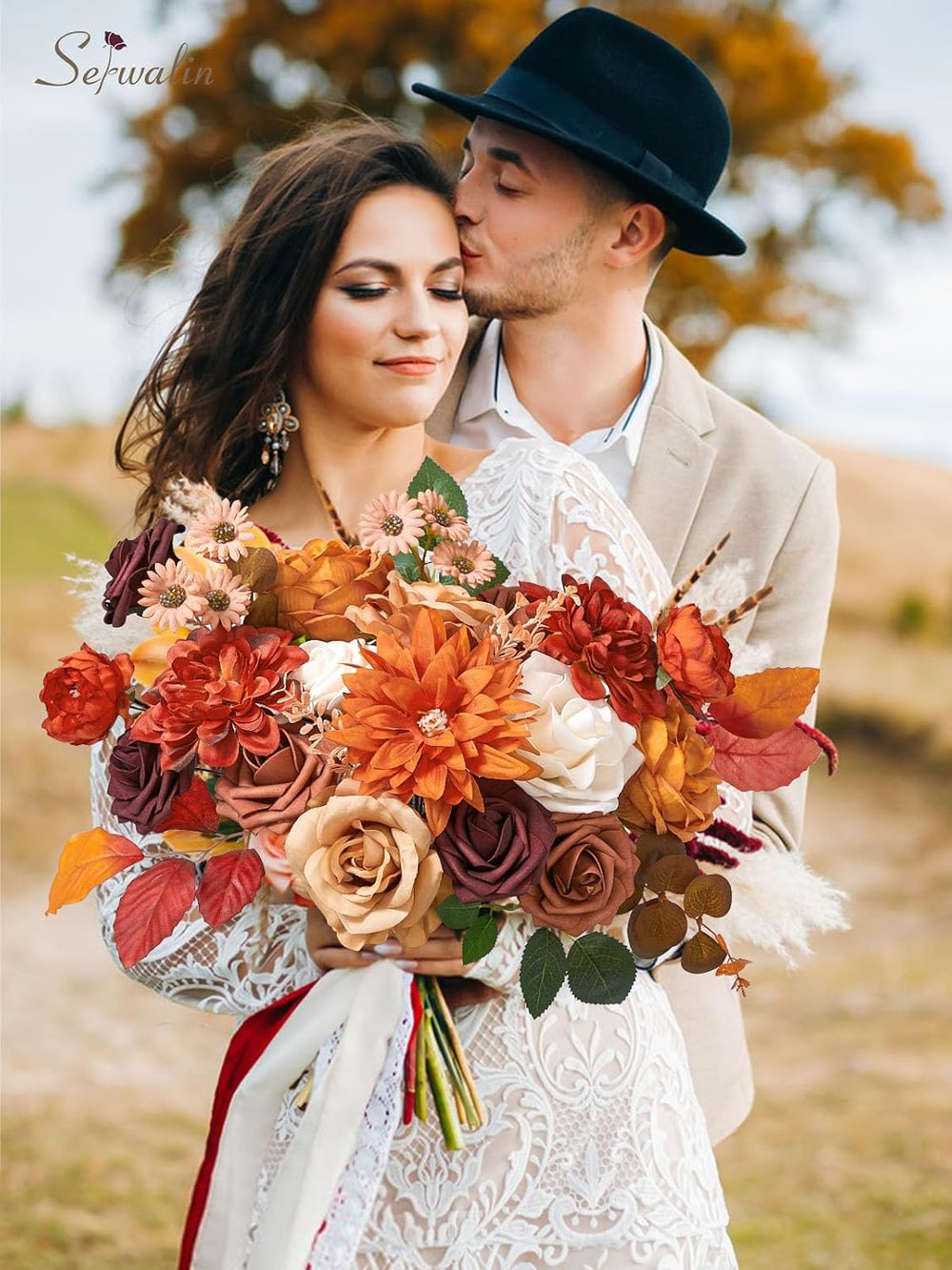 Artificial Fall Flowers Burnt Orange Silk Flowers for Wedding