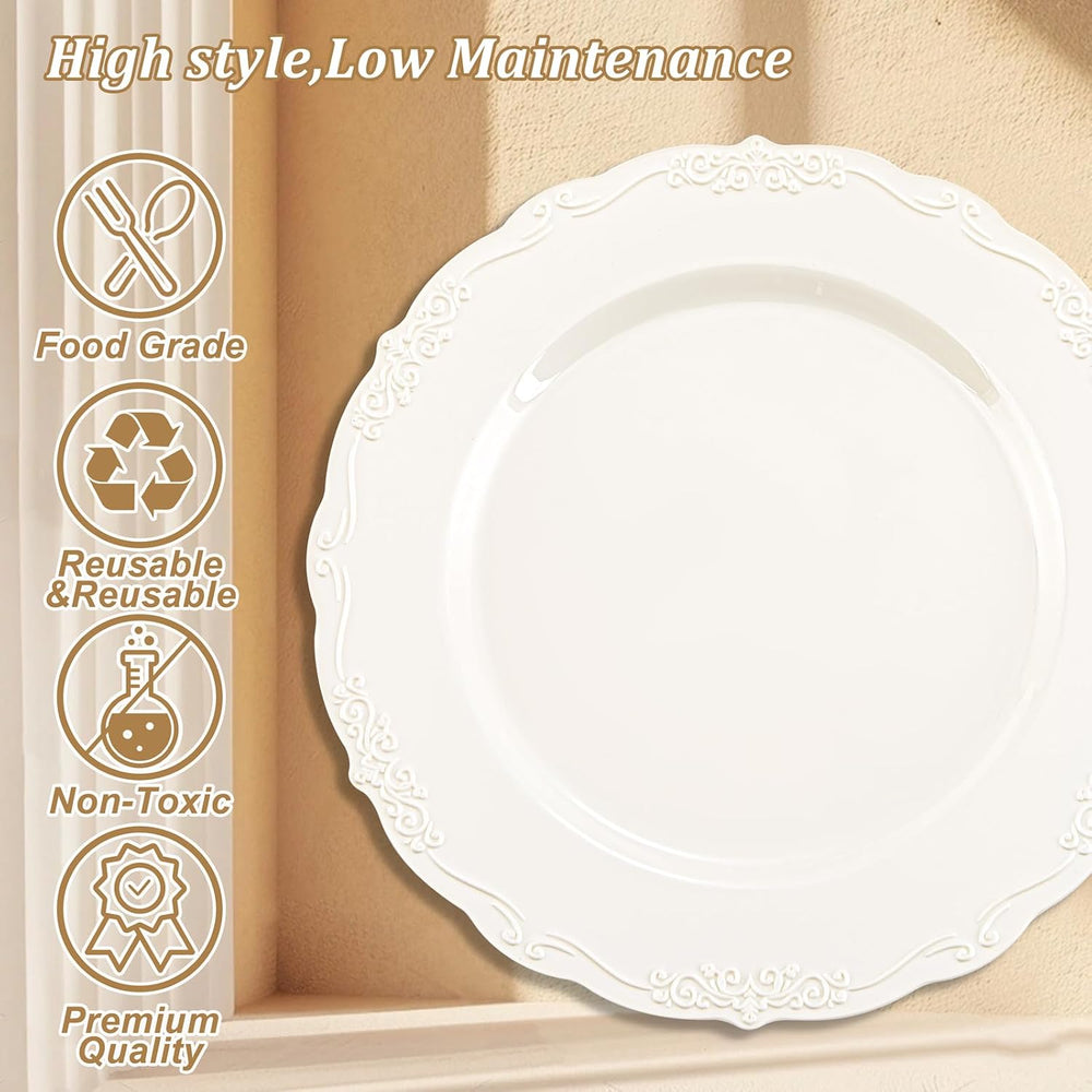 DaYammi 60PCS Ivory Plastic Plates, 7.5 inch Disposable Dessert Plates