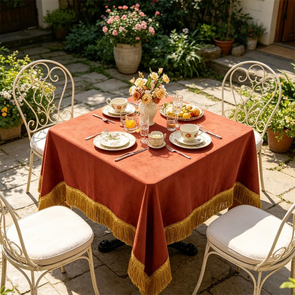 F-CHU Luxury Burnt Orange Tablecloth Thickset Velvet Tablecloth 60x60IN