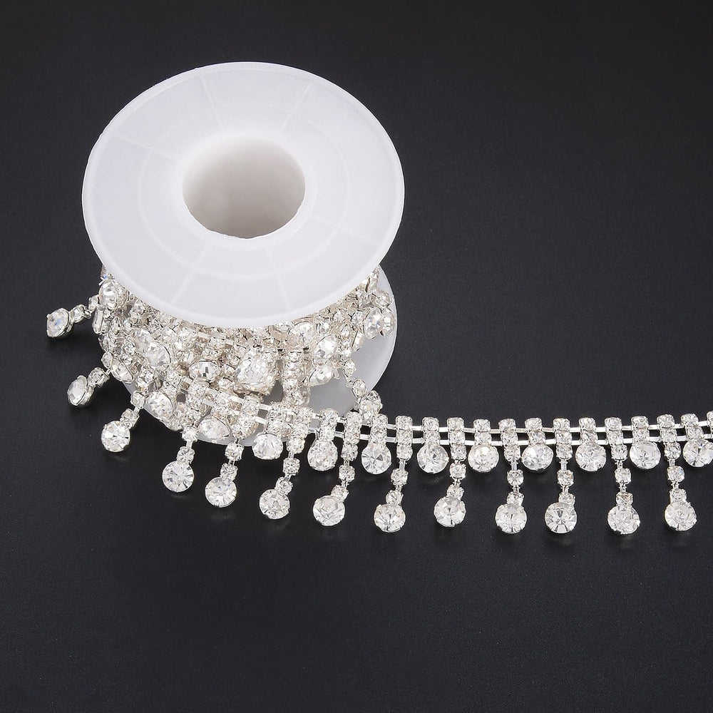 Jerler Rhinestone Tassel Fringe Trim Crystal Close Chain Applique for Sewing ...