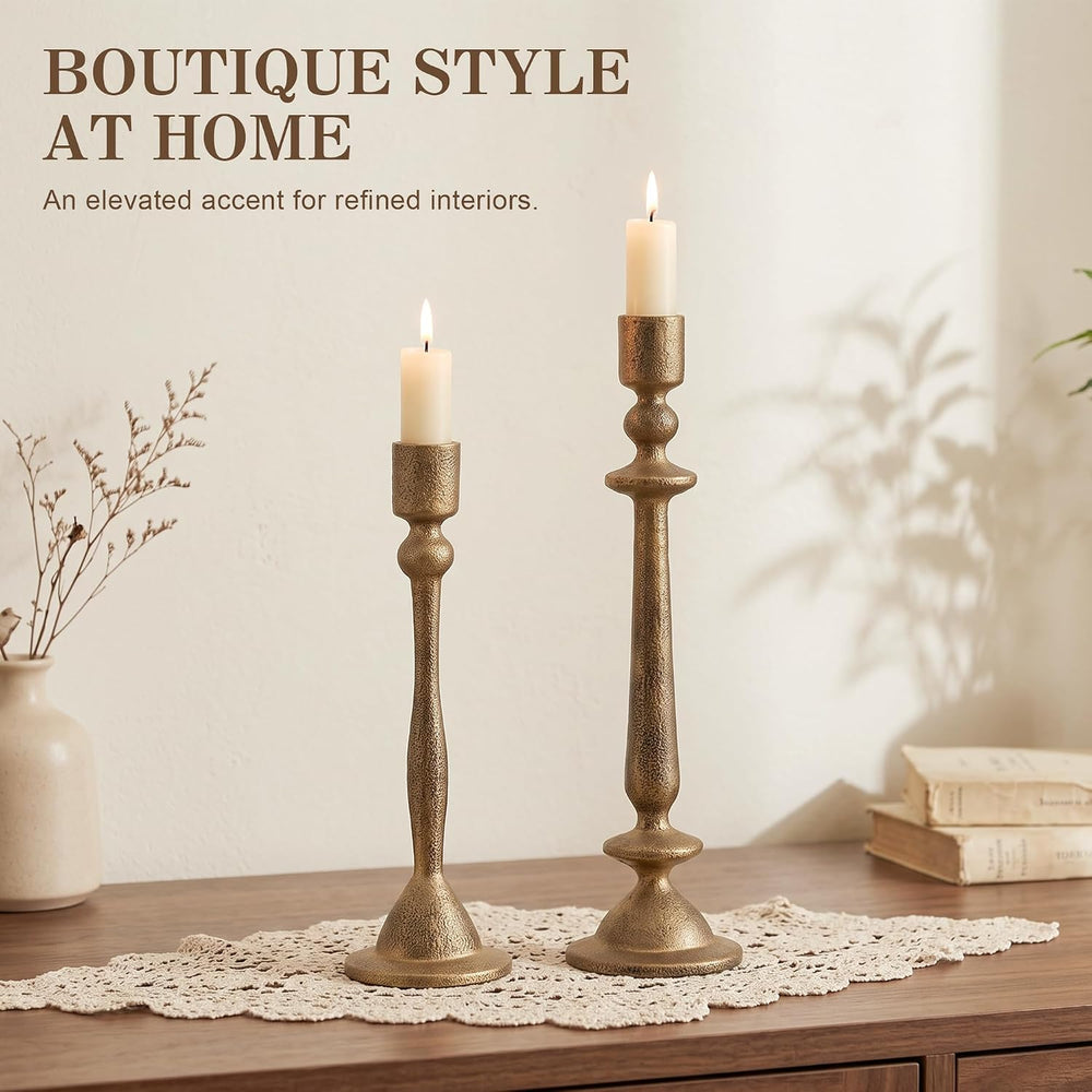 Vintage Gold Cast Iron Taper Candle Holders Set of 2