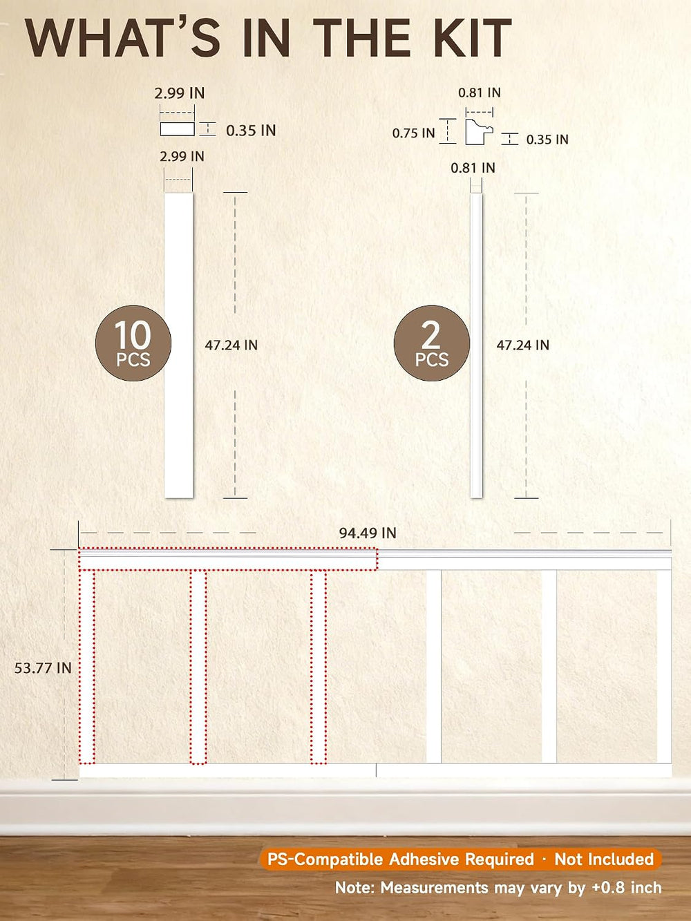 Upick Board and Batten Wainscoting Panels, Paintable, 94" x 54", White