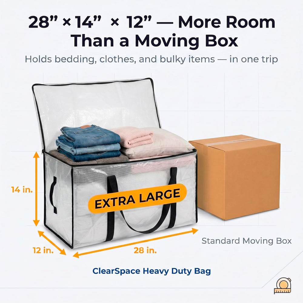 ClearSpace Heavy Duty Moving Bags - Water Resistant Storage Bags with Backpac...