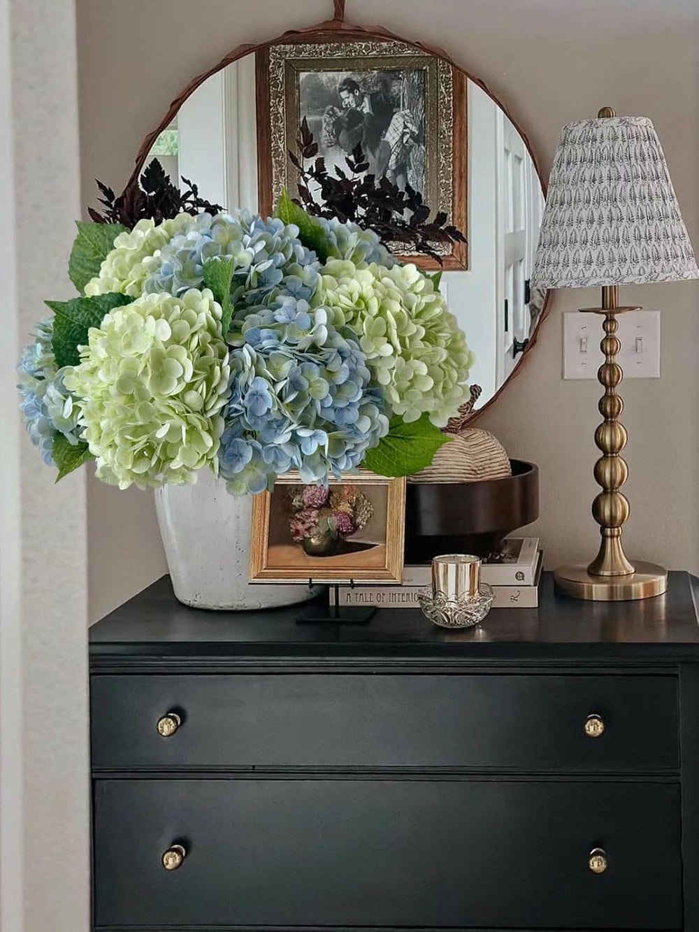 YalzoneMet 4Pcs Light Blue-Green Real Touch Hydrangea Artificial Flowers 21