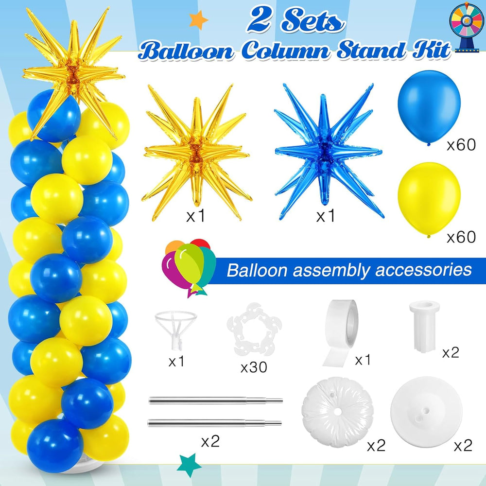 2 Set Blue Yellow Party Decor Cartoon Balloon Column Stand Kit