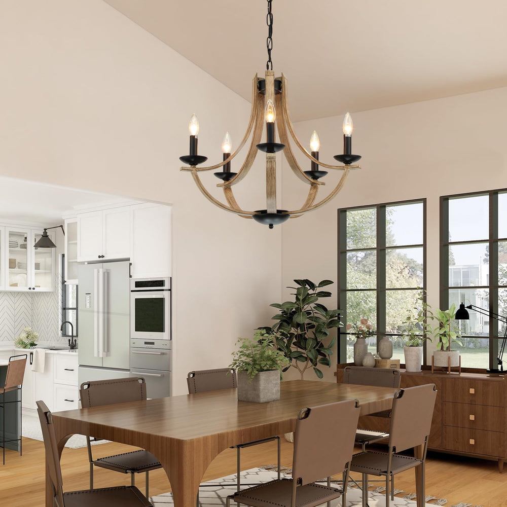 Farmhouse Chandeliers for Dining Room Light Fixture, 5-Light 24 inch Faux Woo...