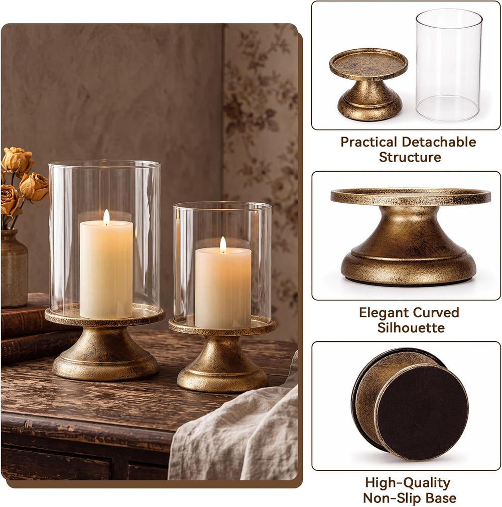 Set of 2 Hurricane Candle Holder with Glass Base,Elegant Style