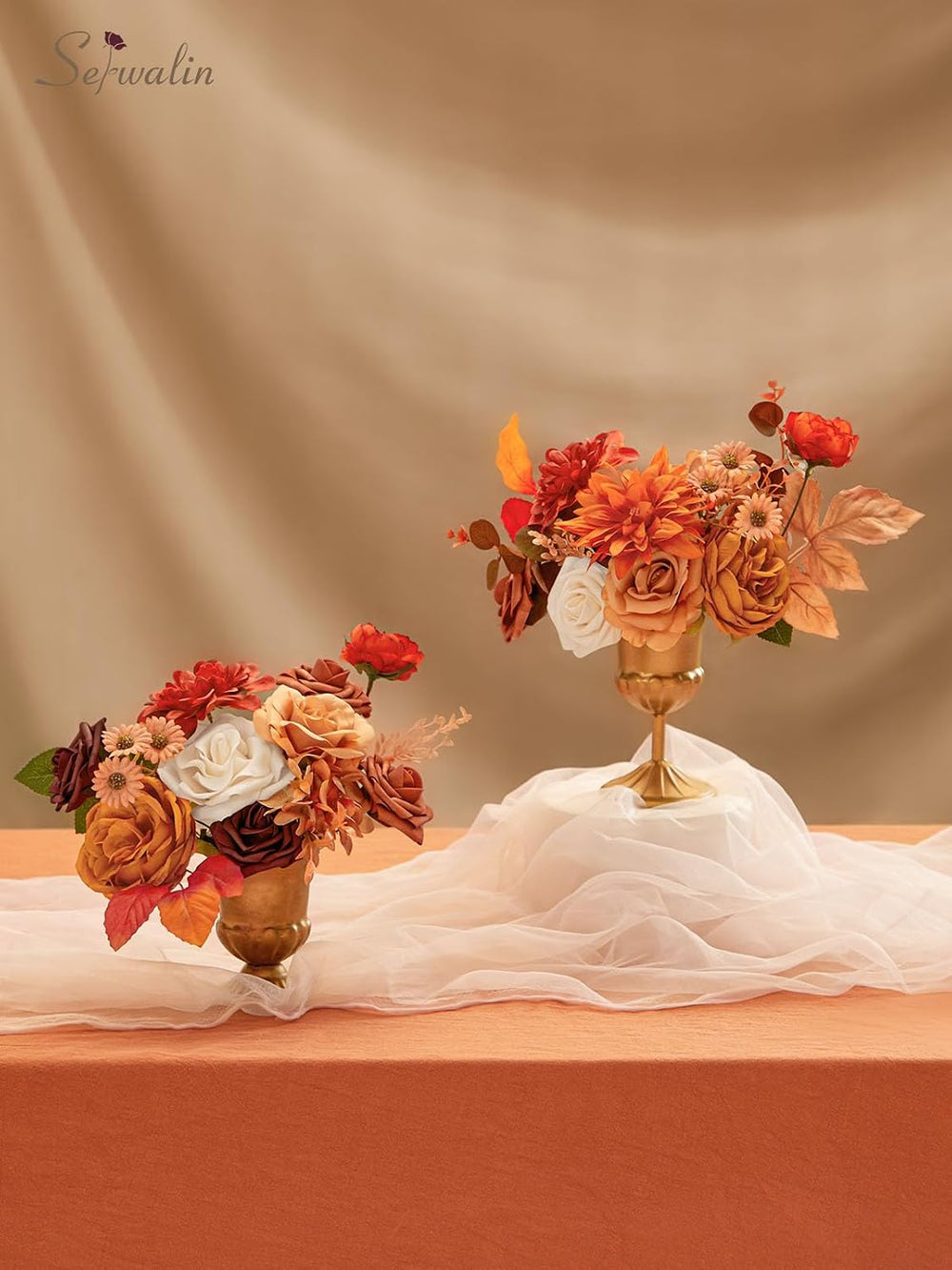 Artificial Fall Flowers Burnt Orange Silk Flowers for Wedding