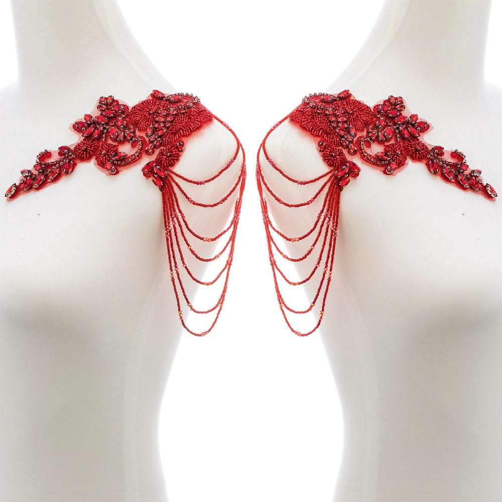 Pair Epaulettes Shoulder Patches for Dress,Beaded Rhinestones Appliques Embel...