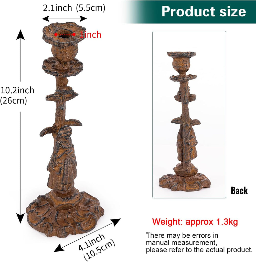 Sungmor Cast Iron Candle Holder, Decorative Candlestick Stand Rust Figurine