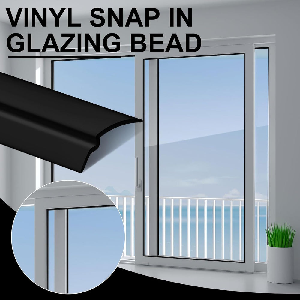 10 Pack 72" Vinyl Snap in Window Glazing Bead, Black