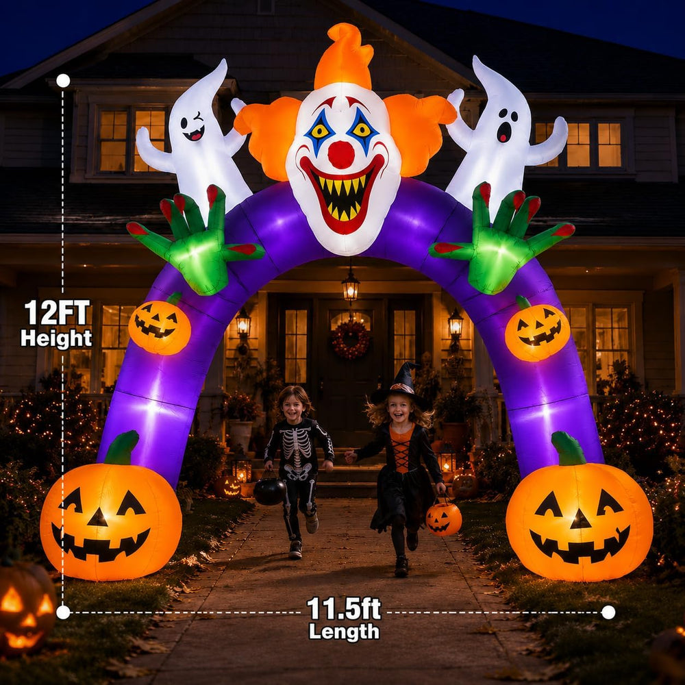 12 FT Halloween Inflatables Clown Archway Outdoor Decorations, Giant Scary Ha...