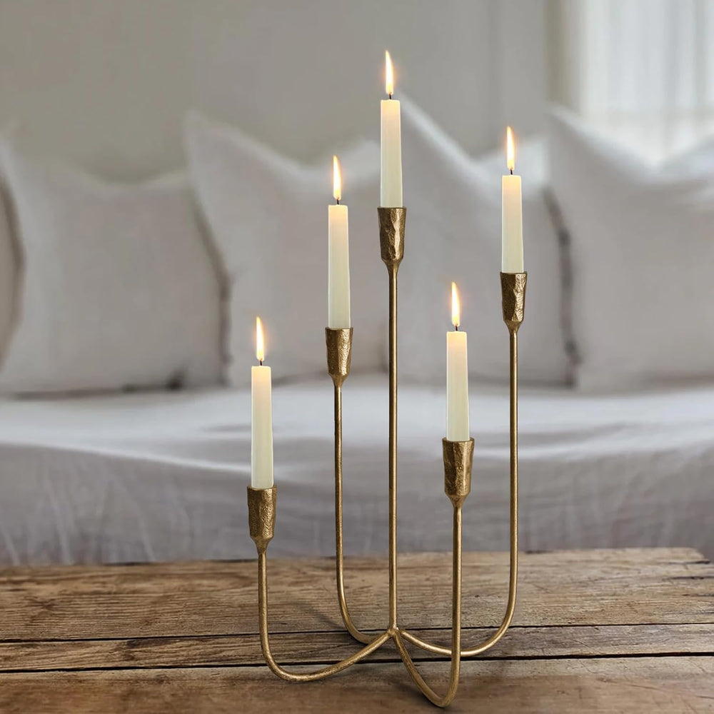 5-Candle Cast Iron Metal Candelabra Candlestick Holders 15 inch