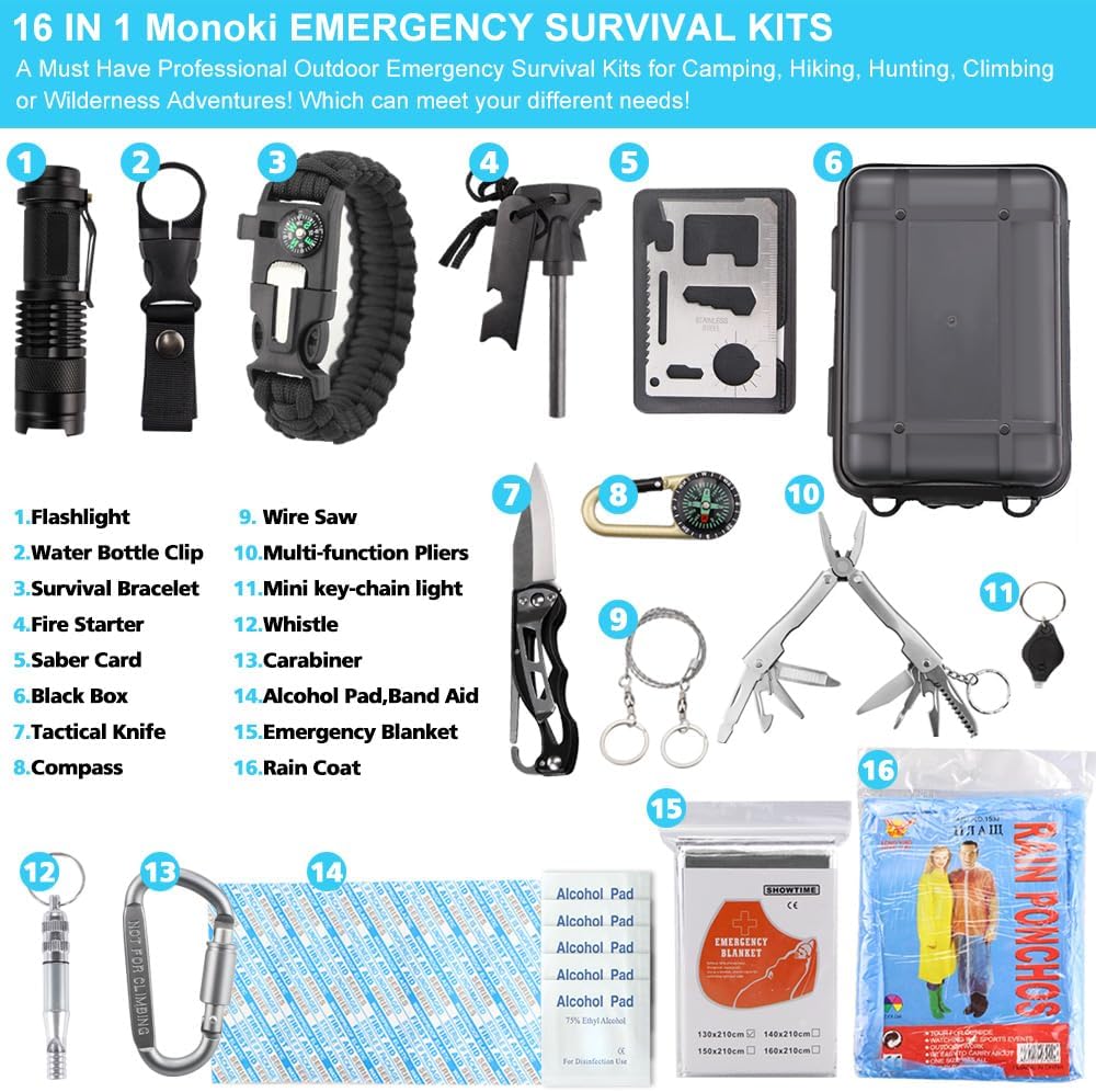 EMDMAK Survival Kit Outdoor Emergency Gear Kit for Camping Hiking Travelling ...