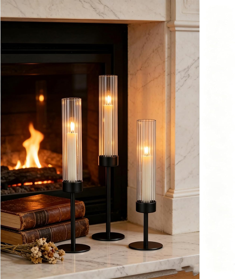 Hurricane Glass Candle Holder, Vintage Taper Candlestick Holders