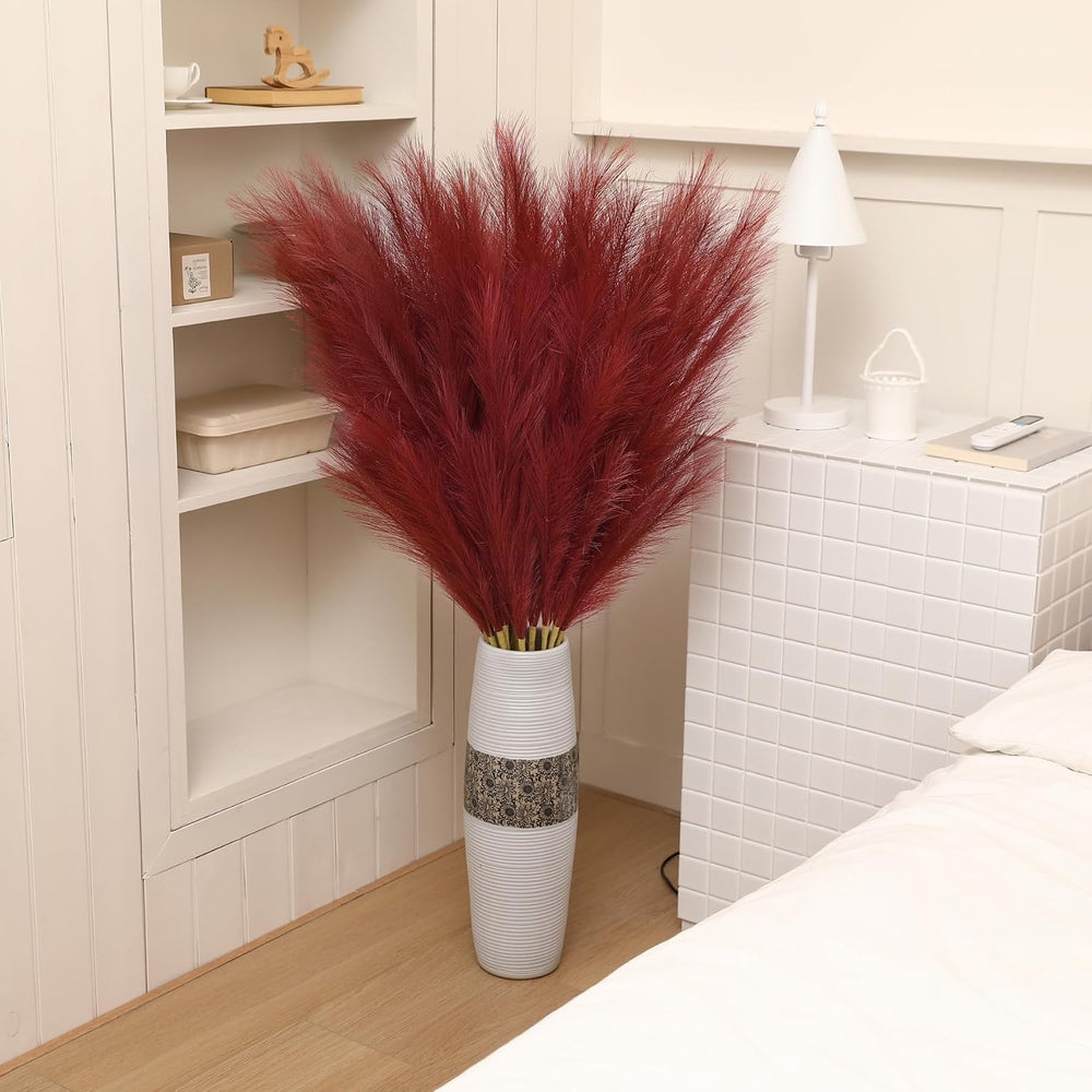 Wertuirk Burgundy Pampas Grass Decor, 8 Pcs 45 Inch Tall Large Faux Pompous
