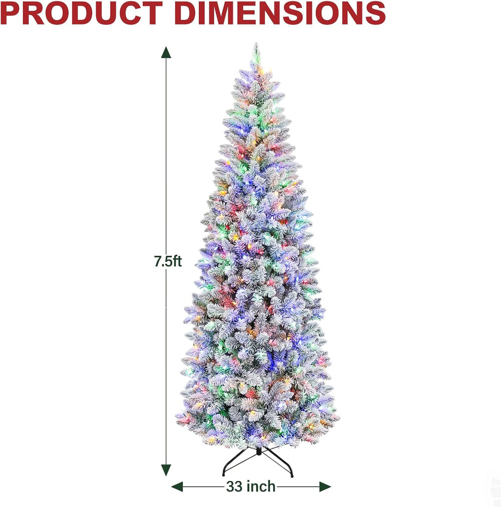 Hykolity 7.5 ft Prelit Snow Flocked Pencil Slim Christmas Tree (Sold Exclusiv...