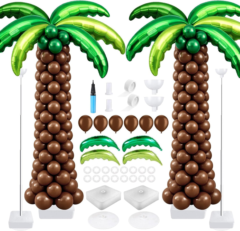 132 Pcs Palm Tree Balloon Column Stand Kit 6.5 Ft, 12 Pcs Green Palm Tree Lea...