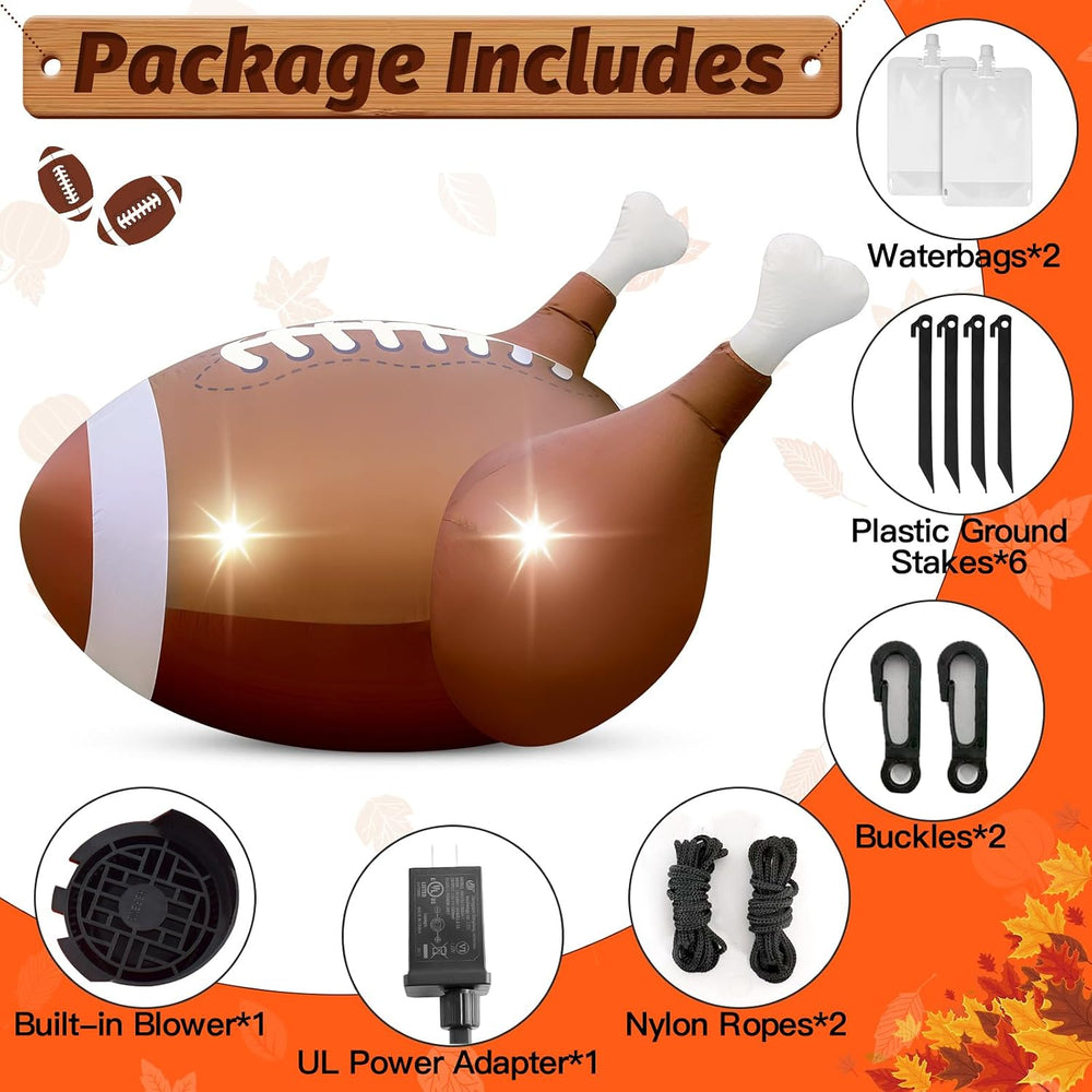5FT Thanksgiving Inflatable Football Turkey Outdoor Decorations Giant Blow Up...